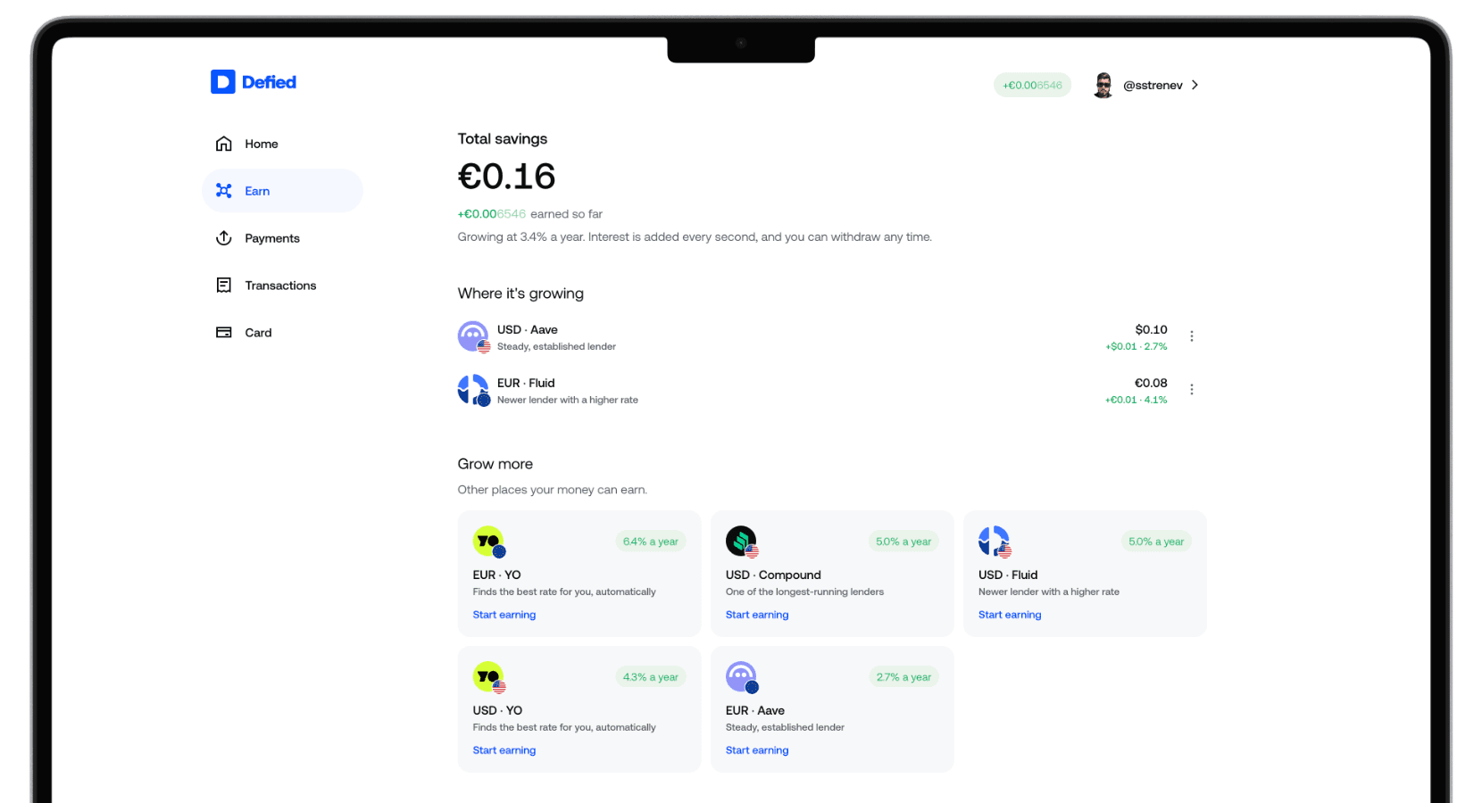 Приложението Defied Money в браузър